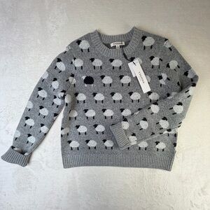 Vigoss Sheep Print Sweater Gray Crewneck Pullover Size S NWT Cute Farm